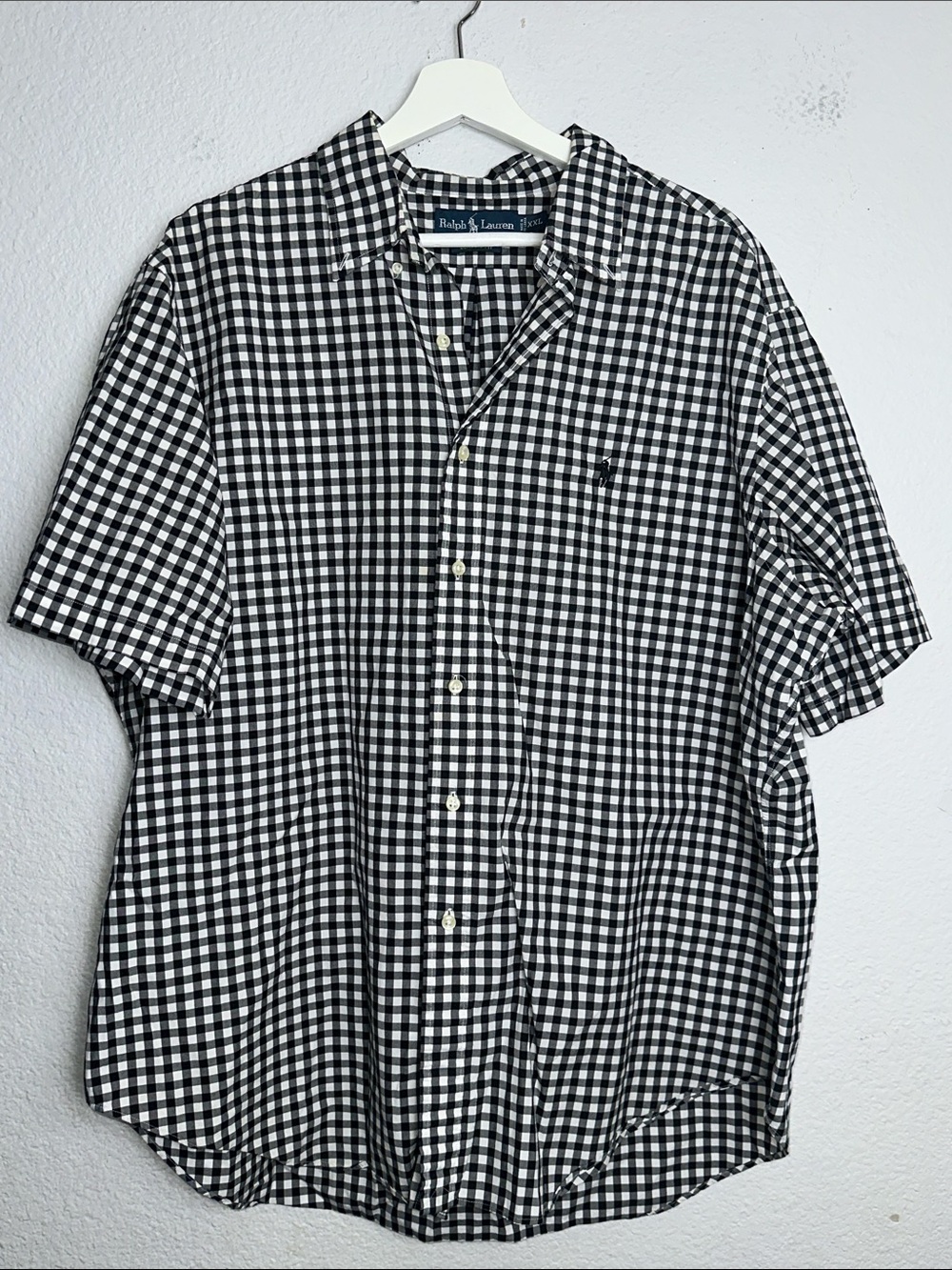 Ralph Lauren Short Sleeve Shirt Button Down Black White Gingham Classic Fit XXL